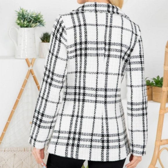 BOHO Business White Black button front Blazer - Picture 2 of 5